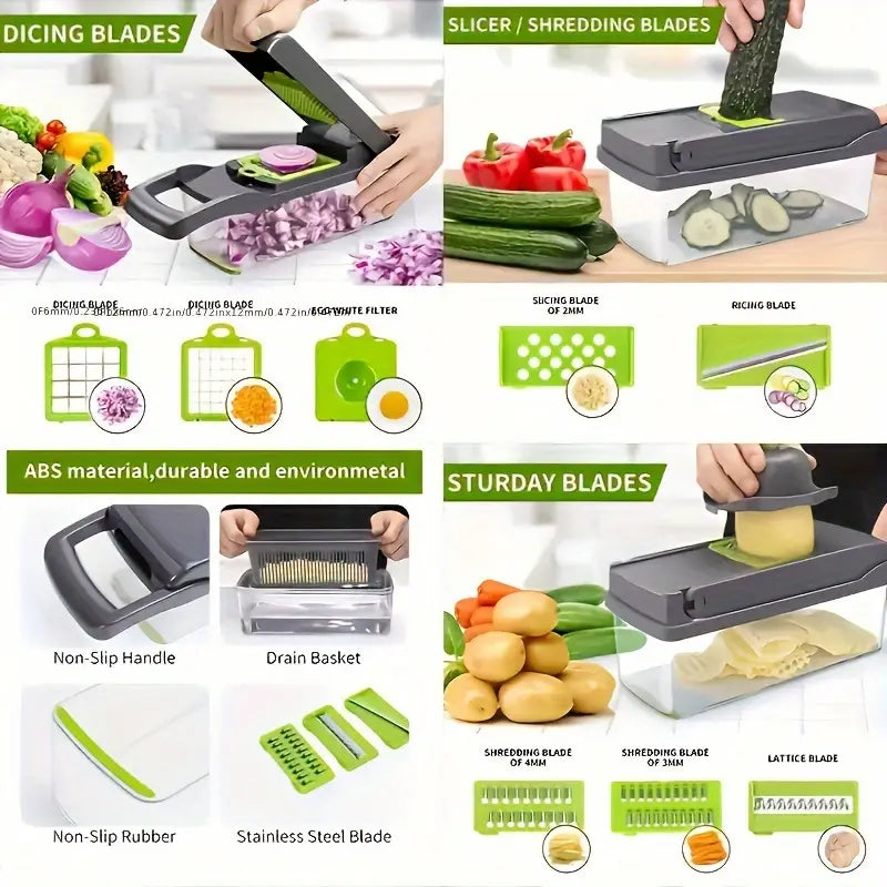 16pcs/Set Vegetable Chopper Multifunctional Fruit Slicer